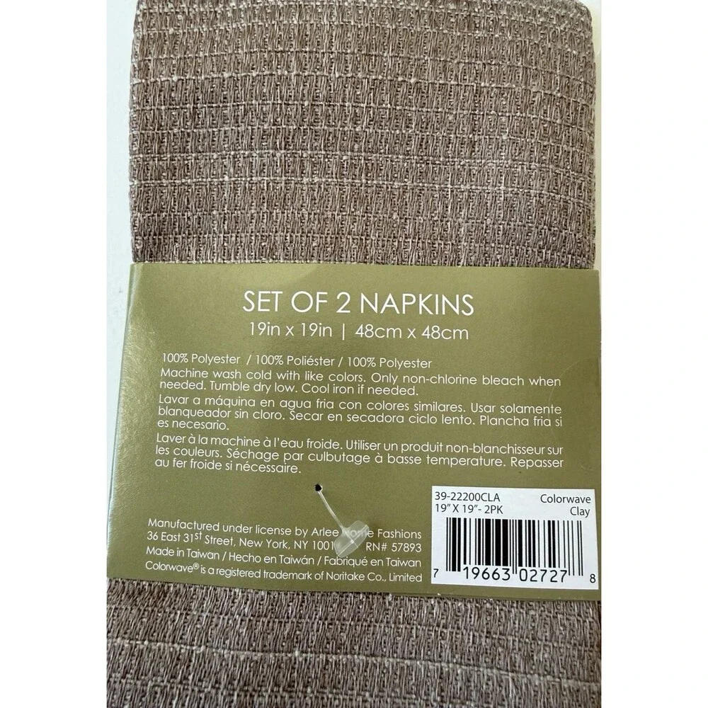 Noritake Colorwave Fabric Napkins Clay Brown 19x19 Inch Set of 4 Machine Wash